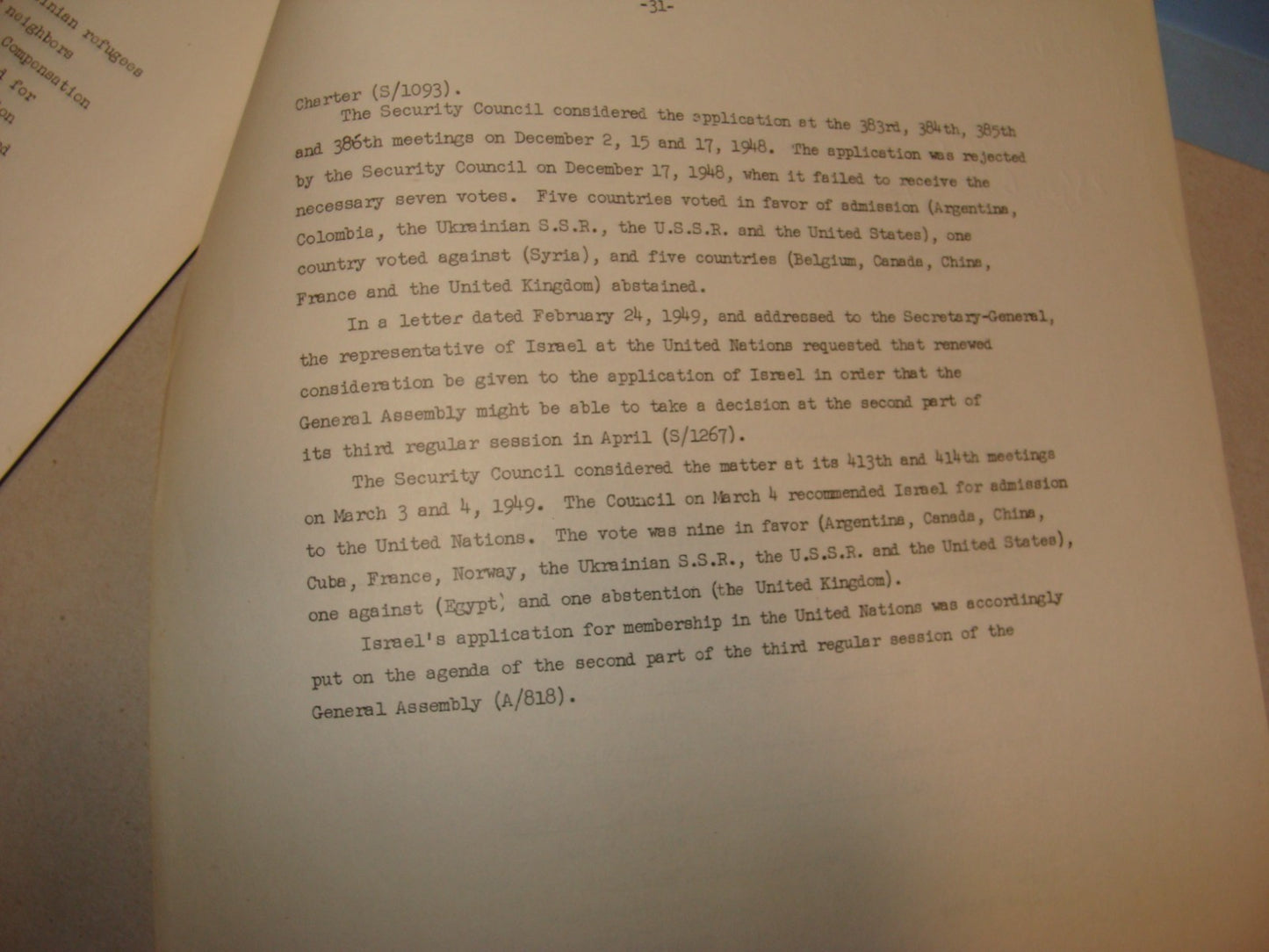 Report Palestine 1949 United Nations General Assembly Israel Jewish Arab War