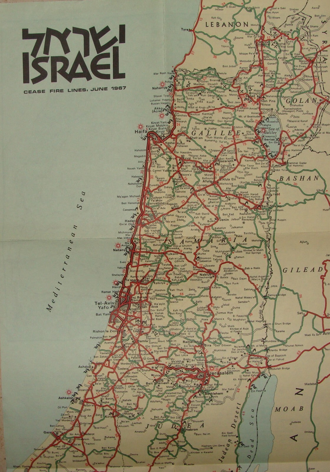 $ Map Jewish 1967 Six Day War Cease Fire Lines ISRAEL Israeli Touring 1970
