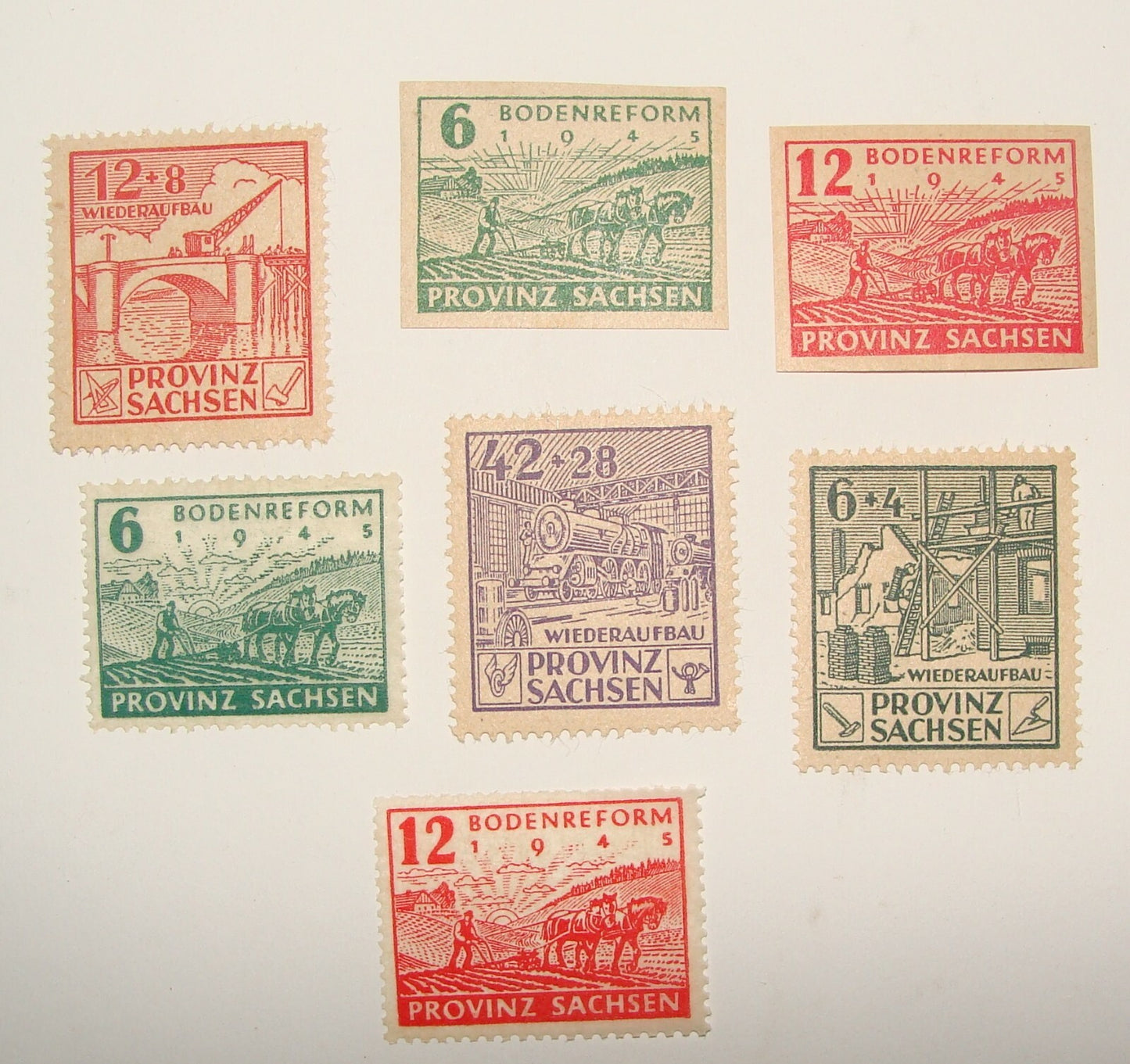 Germany 1945 1946 WW2 Provinz Sachsen Wiederaubau Bodenreform Stamp x7   Soviet