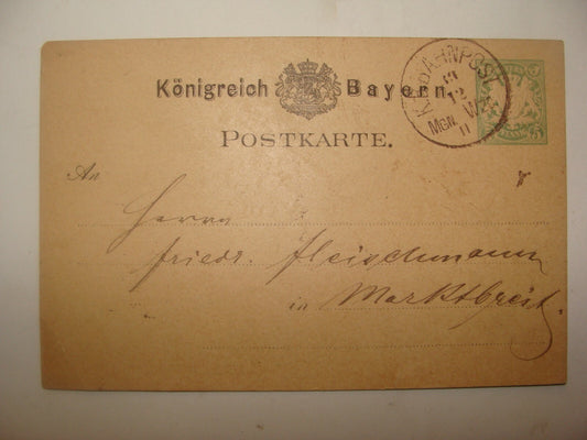 Germany 1878   Bayern 5pf Stationery Stamp Cover Letter Bahnpost
