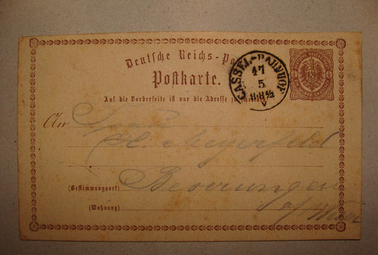 Germany 1888 German   Cassel Banhhof Kassel Stamp Postcard Letter
