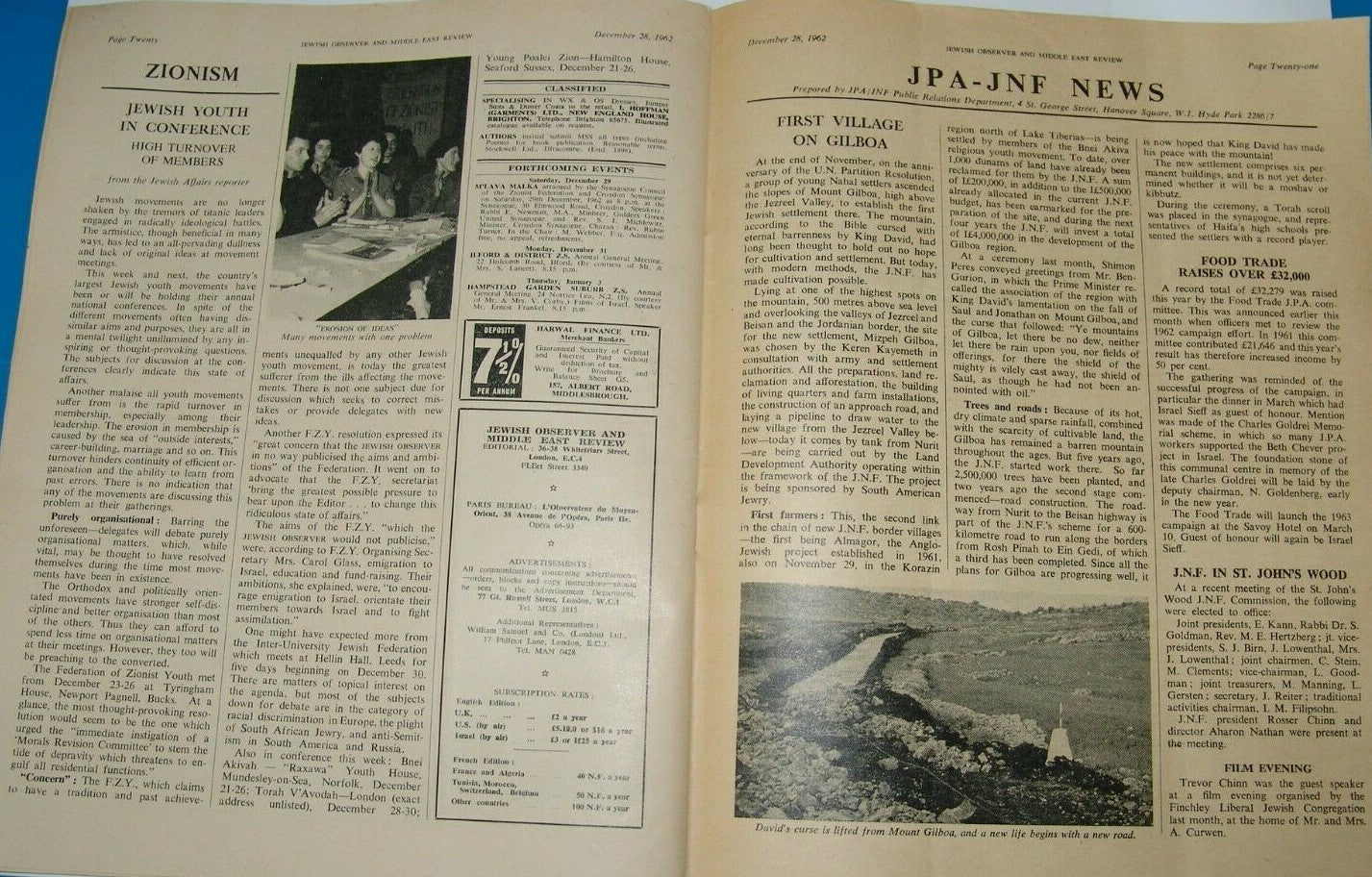 Newspaper Jewish observer israel israeli Moshe Dayan middle east review ad 1962