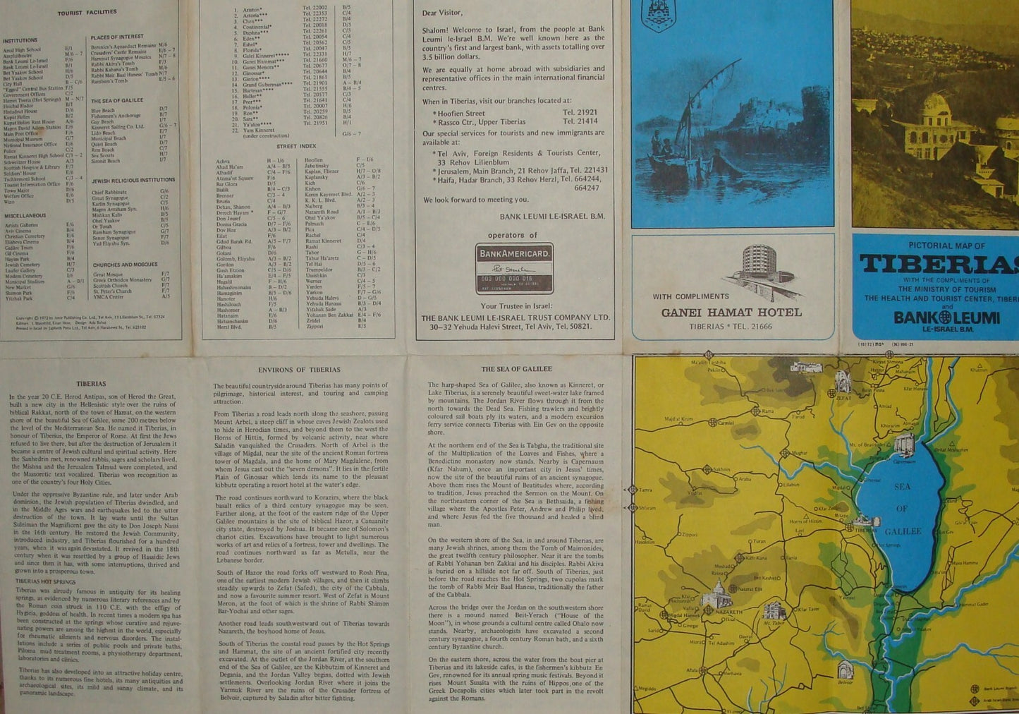 $ Map Jewish 1972 Israel TIBERIAS Tiberius Pictorial Guide Brochure Bank Leumi