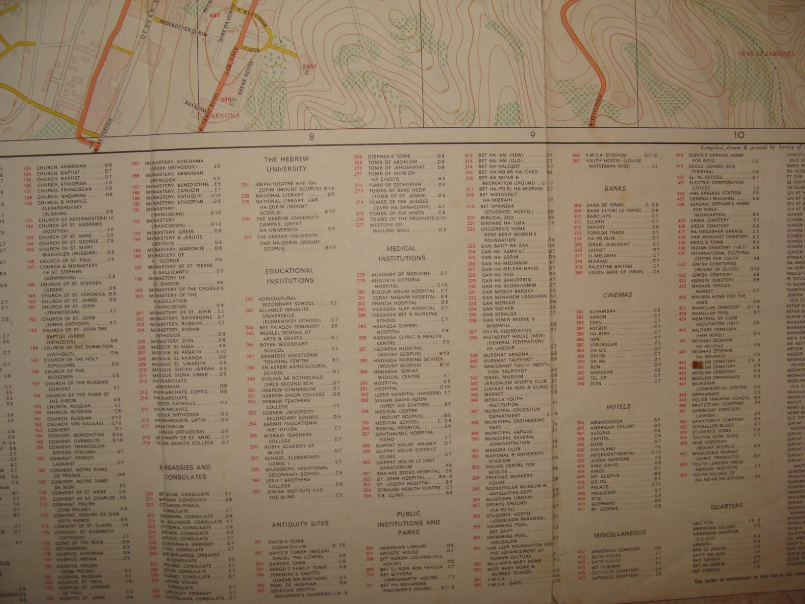 Jewish Israel Israeli JERUSALEM 1968 Post Six Day War Map LARGE 66x76 cm