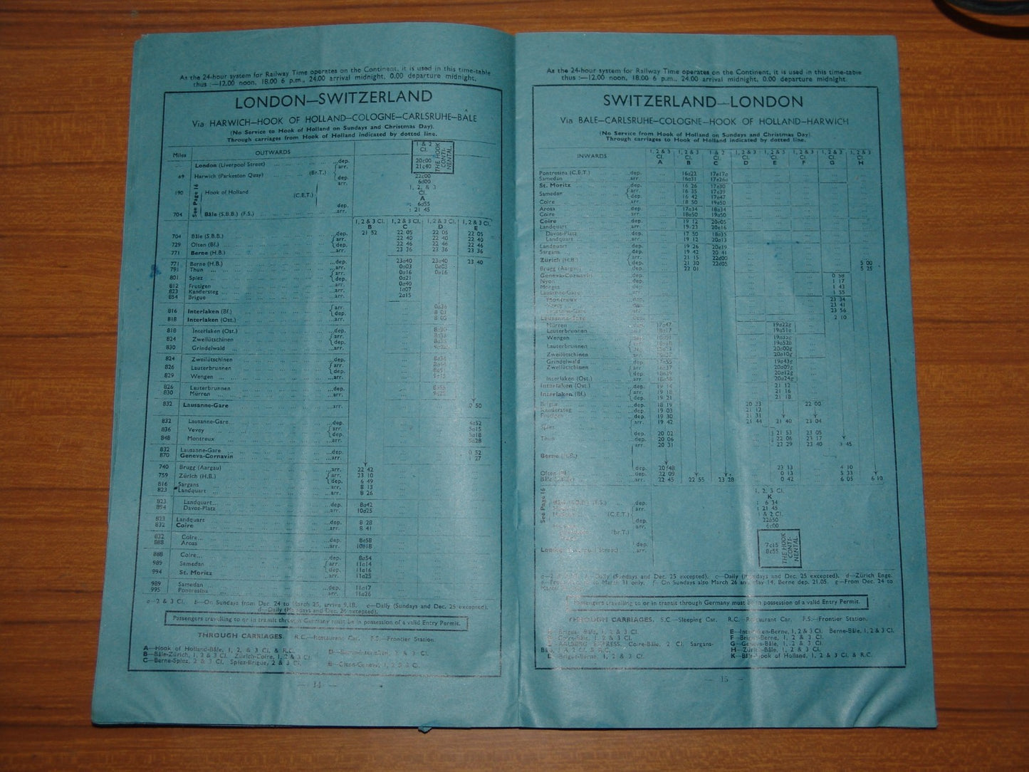 British Railways Winter 1950/1 Handbill Switzerland Services & Fares Timetable