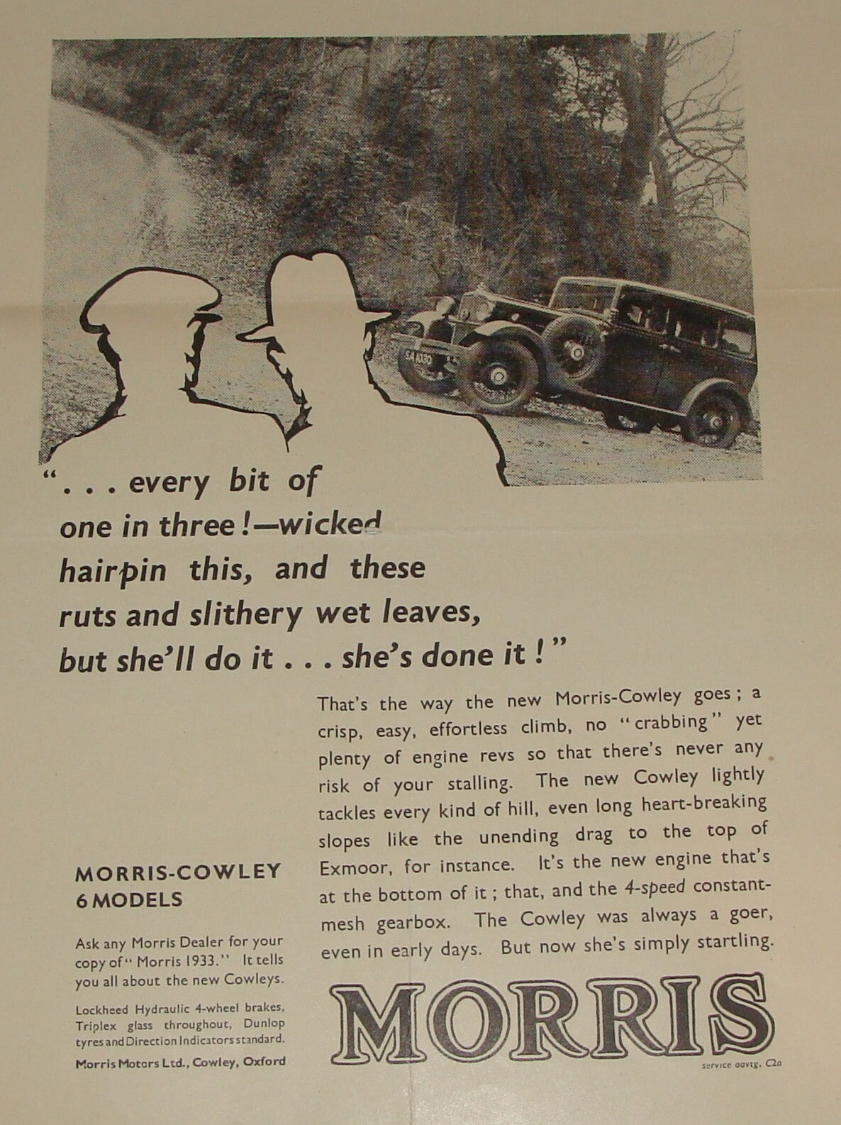 Vintage 1930s MORRIS Cowley Ad Motor Automobile Car Vehicle Advertisement