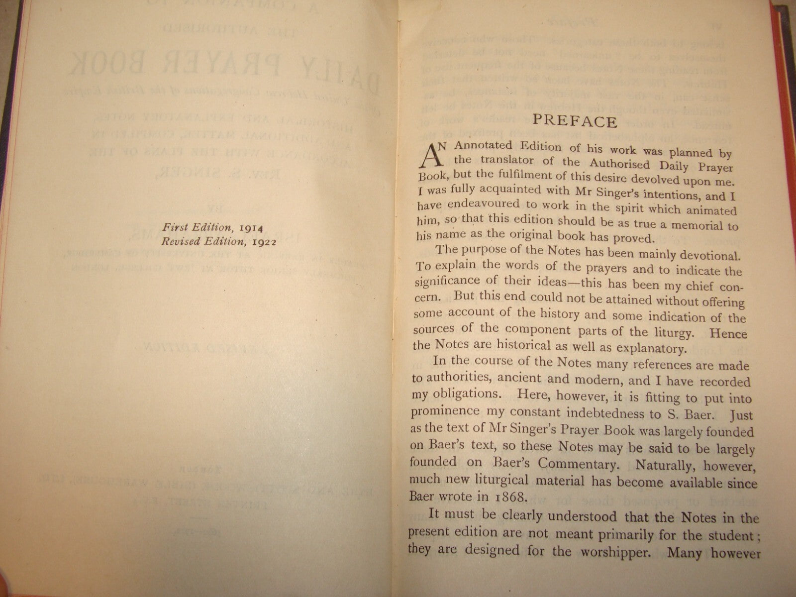 Book Jewish Judaica 1922 London Prayer United Hebrew Congregation Rabbi
