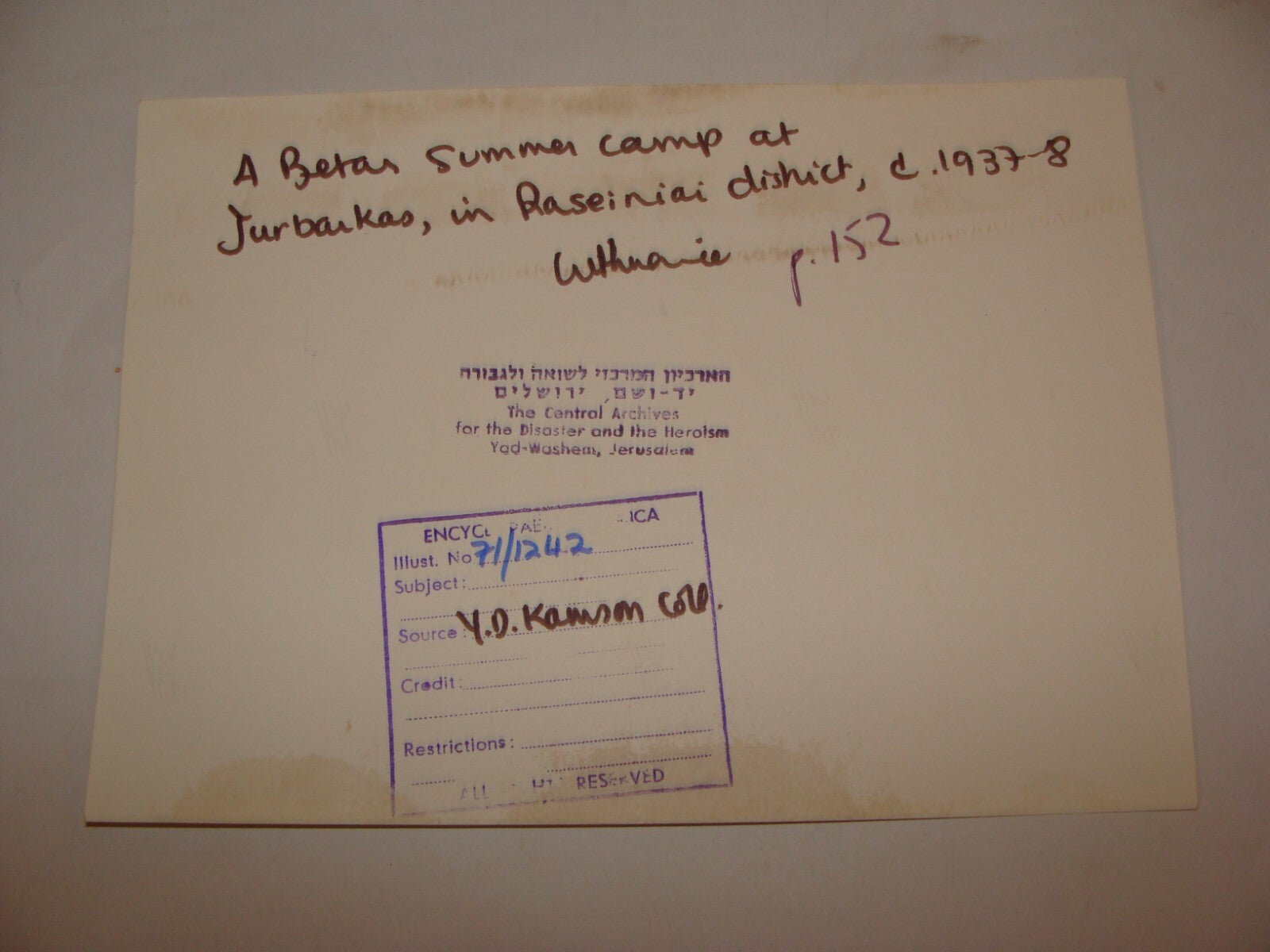 Pol Photo Print, c.1937 Jurbarkas Lithuania BETAR Zionist Youth Movement Jewish