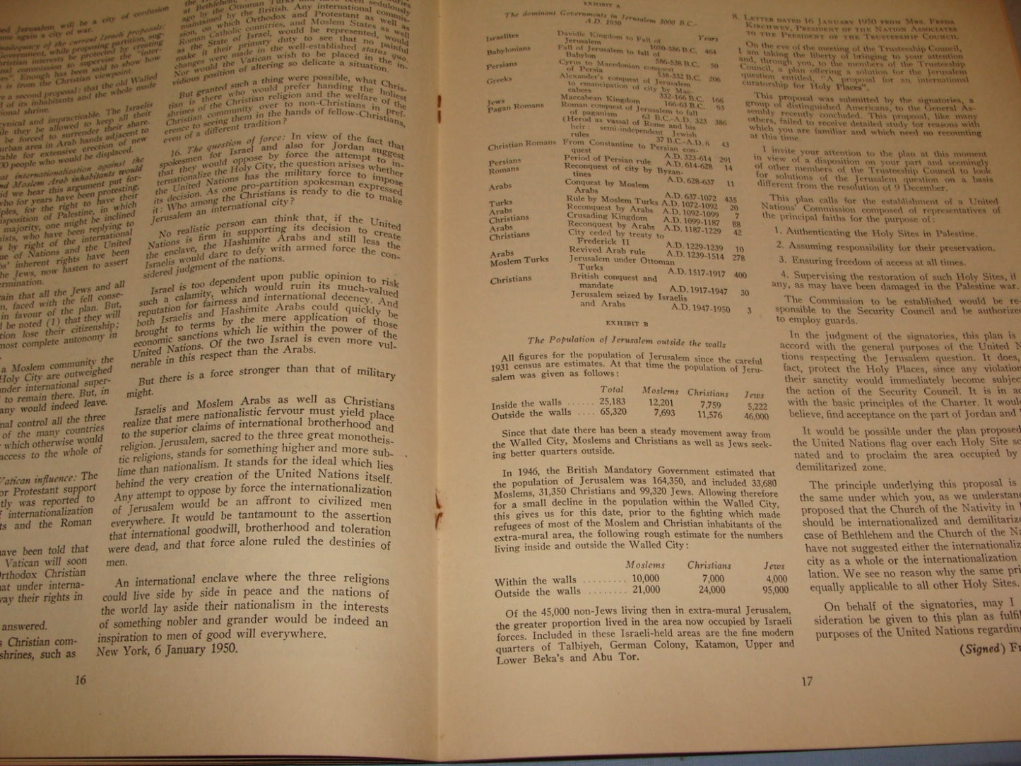 Report Israel 1950 United Nations Jordan Jerusalem Holy Places Question Post War