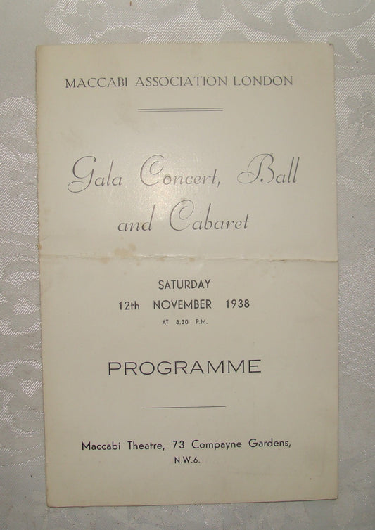 Jewish Judaica WW2 1938 Maccabi Association London UK Concert Program Zionist