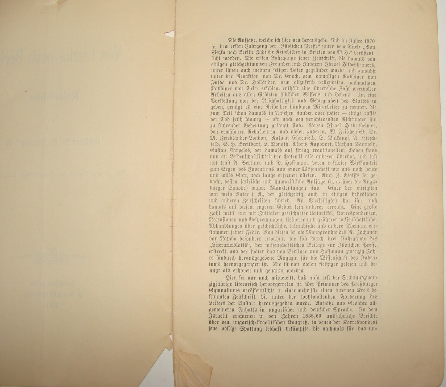 Germany Booklet Jewish Judaica 1914 Liszka to Berlin Rabbi Horovitz Frankfurt