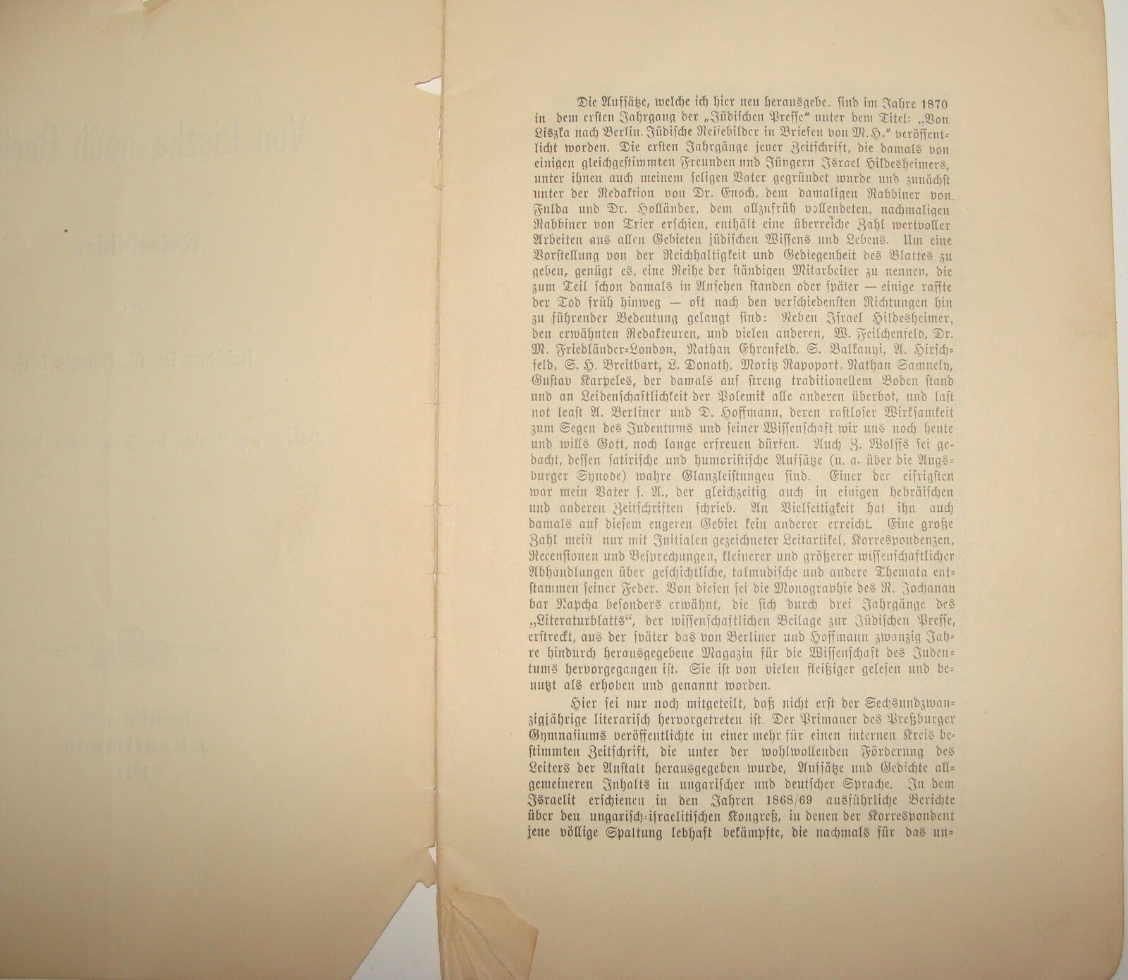 Germany Booklet Jewish Judaica 1914 Liszka to Berlin Rabbi Horovitz Frankfurt