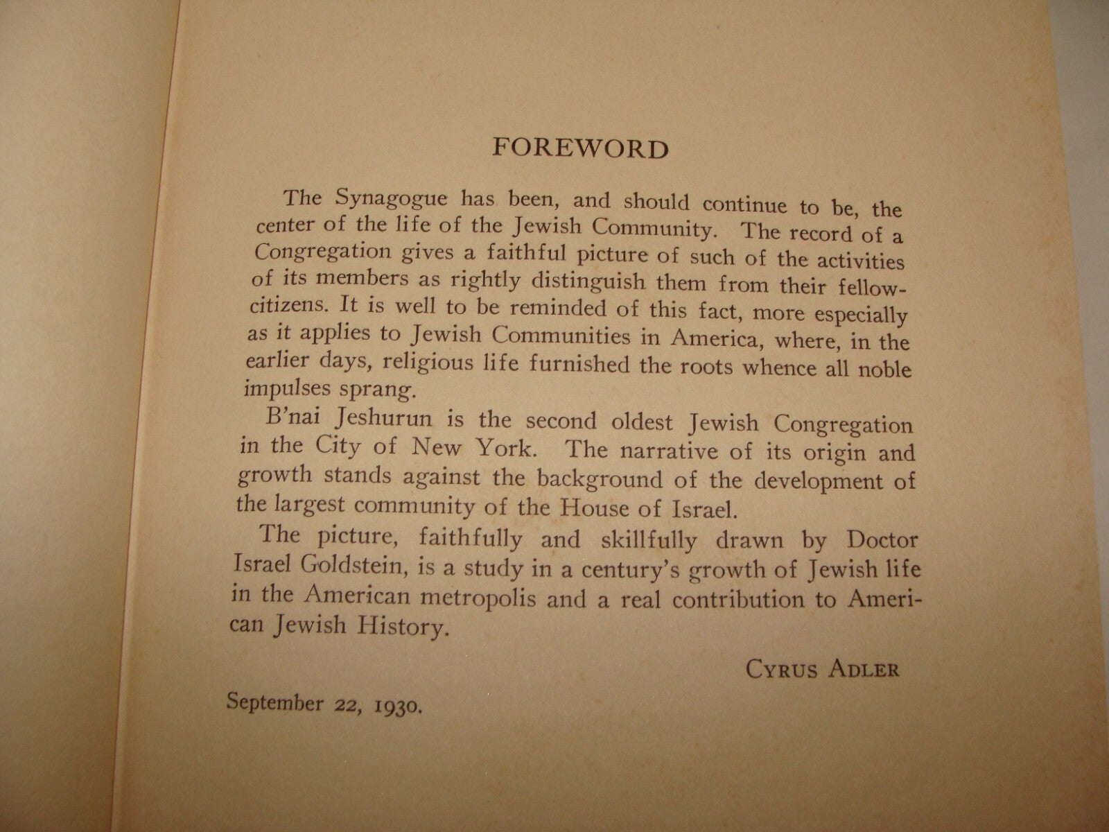 1930 Jewish A CENTURY OF JUDAISM IN NEW YORK Rabbi Israel Goldstein SIGNED 1ST