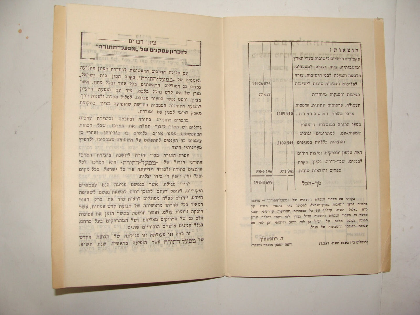 Rabbi Book Jewish Judaica Palestine Israel Hebrew 1947 let Yeshiva Fund Torah
