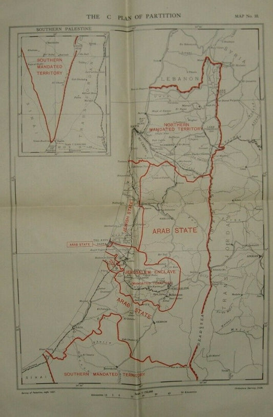 Map Palestine Jewish Arab State Judaica Eretz Israel C Plan Partition 1938