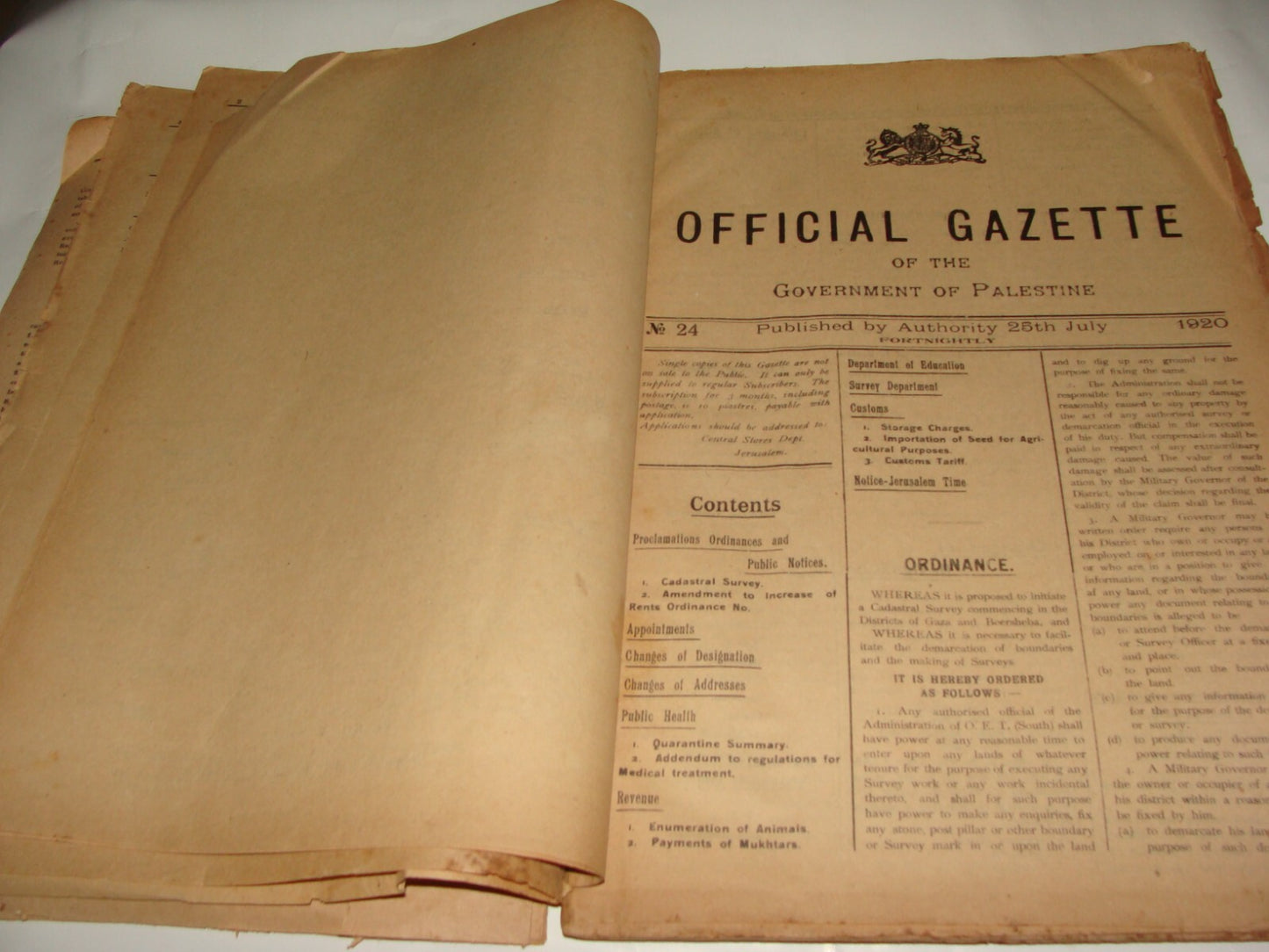 Pol Newspaper Palestine RARE British Government of Gazette OETA SOUTH 1920