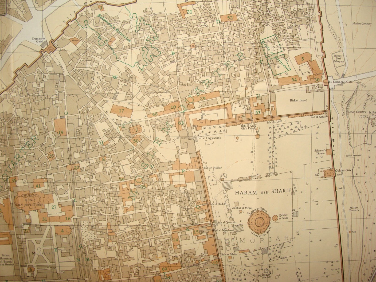Map Jewish RARE Judaica Israel 1947 JERUSALEM Old City F .J. SALMON Print 1966
