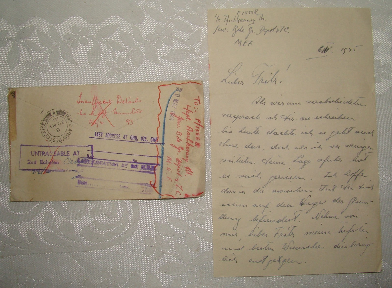 Letter Jewish Judaica Hebrew Brigade Soldier 1945 M.E.F British Army Military