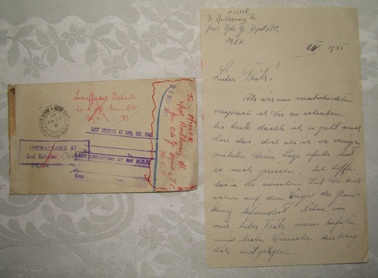 Letter Jewish Judaica Hebrew Brigade Soldier 1945 M.E.F British Army Military