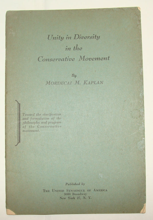 1947 Jewish American Judaica Rabbi Mordecai Kaplan Unity In Diversity Post WWII