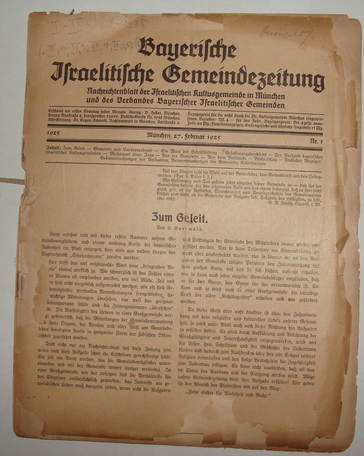 Germany Newspaper Jewish Judaica German   Bayerische Israelitische 1925 1st YEAR