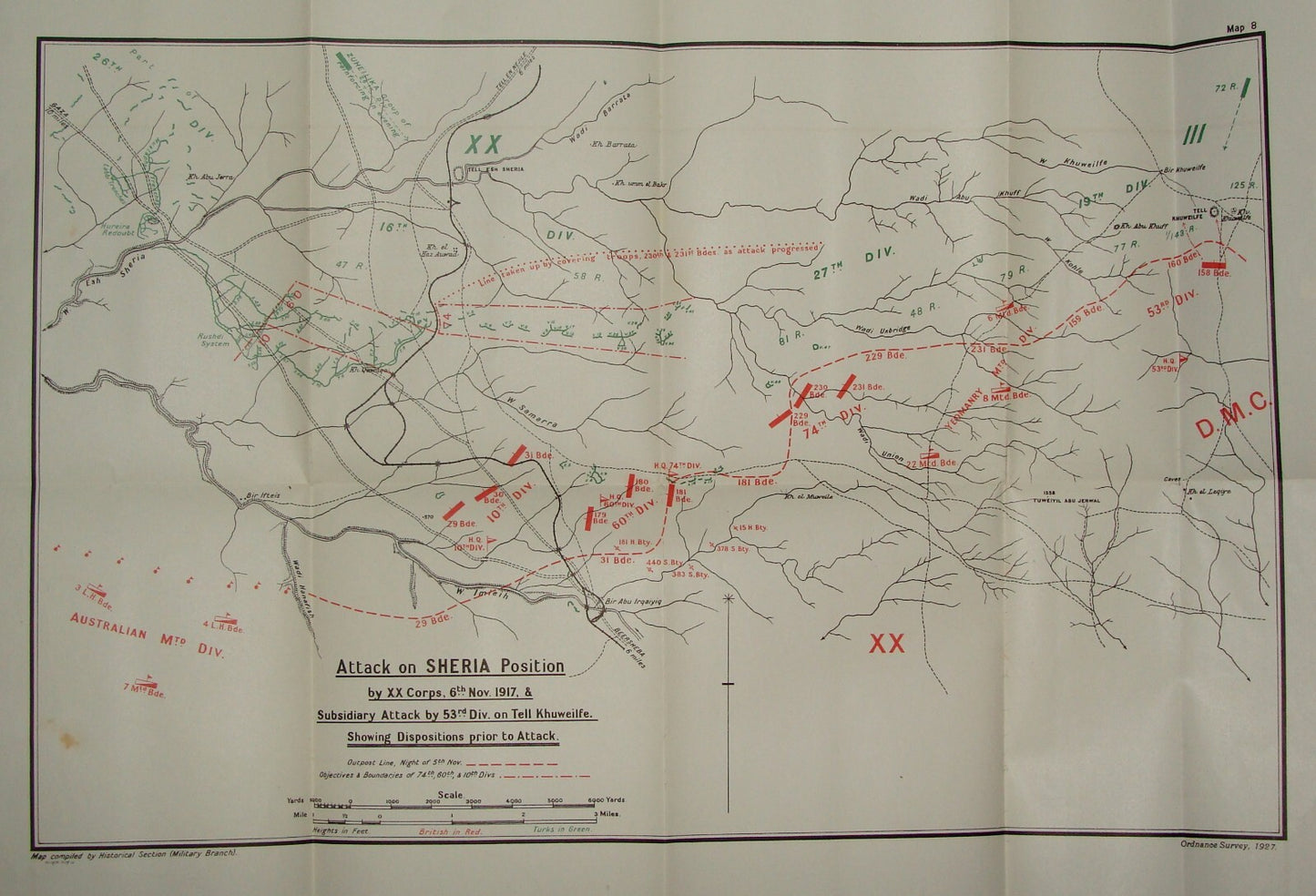 Palestine Israel Map Army Military WWI Turkish British Army Military SHERIA