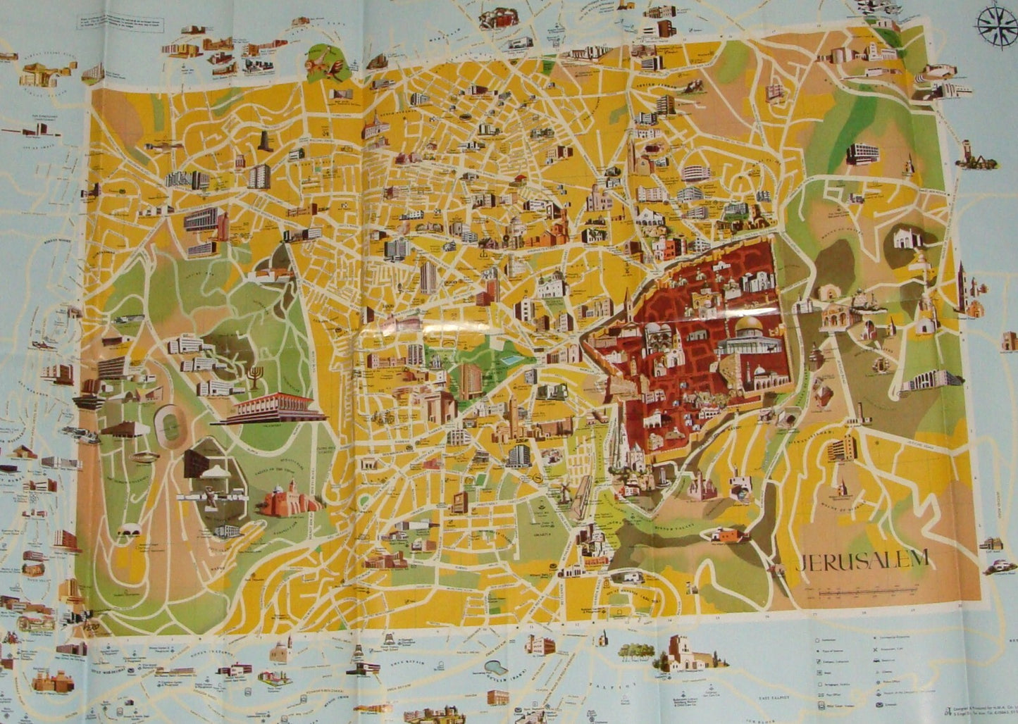 Jewish Judaica Israel JERUSALEM Pictorial Map Amir Publishing 1982 Guide