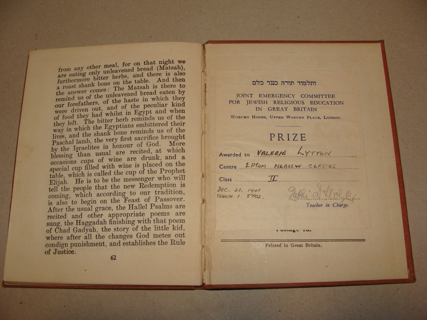 Book Jewish Judaica 1929 THE STORY OF PASSOVER Moses Gaster London