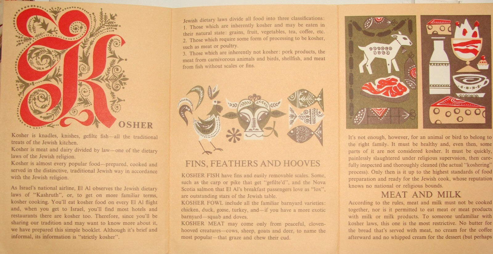 Jewish Judaica Israel Israeli ELAL EL AL Airlines Brochure Kosher Food Hebrew