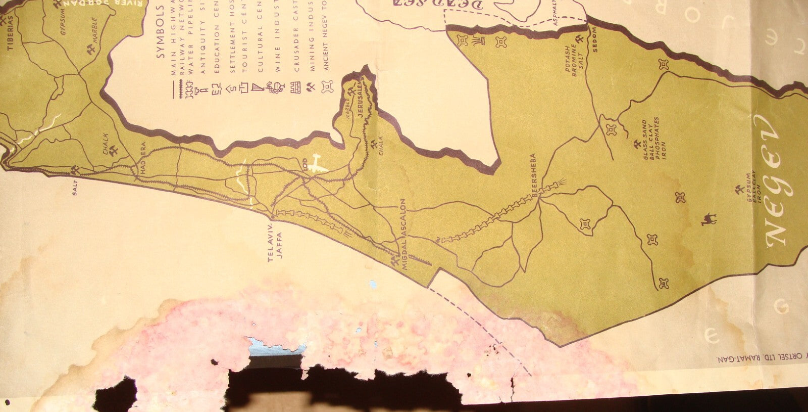 Ad Israel RARE MAP IN BAD CONDITION 1950s FOR RESTORATION Shamir Bros Poster