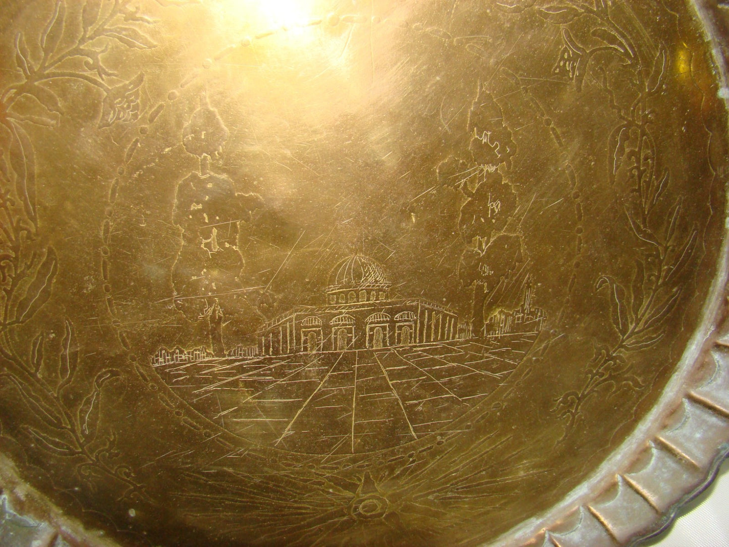 Jewish Judaica Rabbi Burnt Brass Plate Tray Temple Probably Bezalel Art