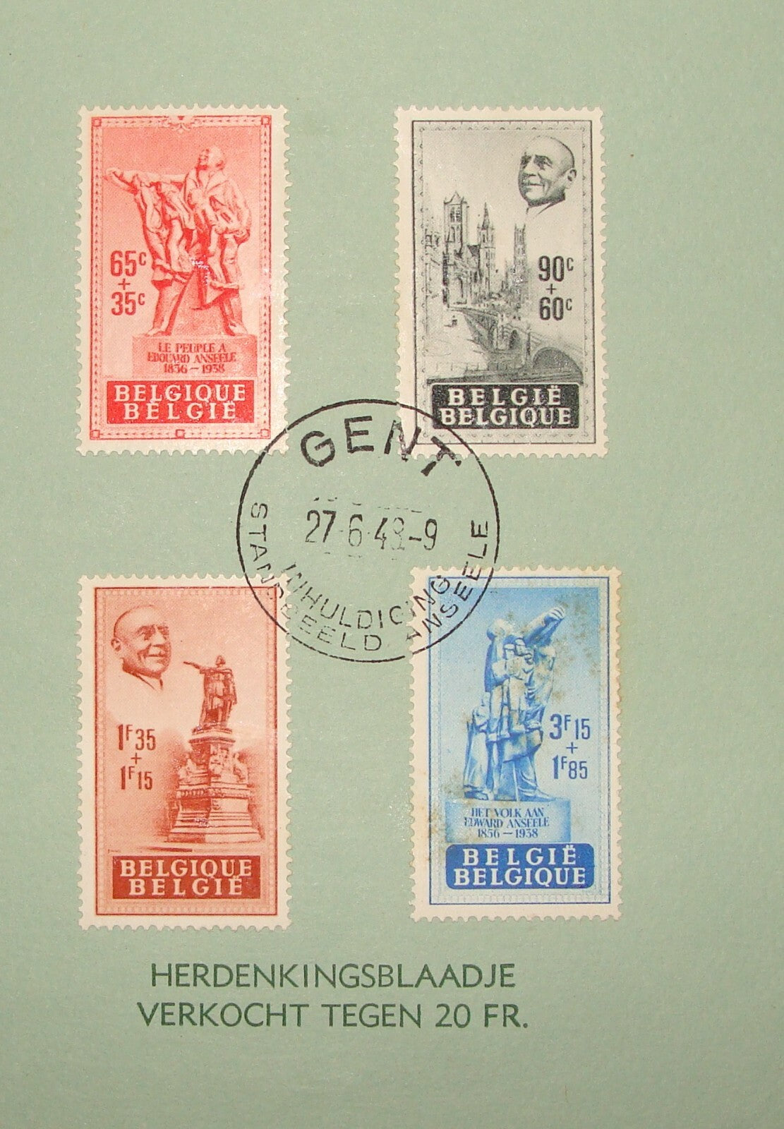 BELGIUM 1948 Edward Anseele Stamp Folder