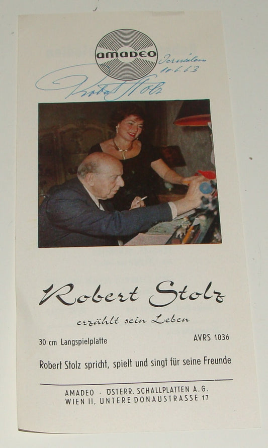 ROBERT STOLZ 1963 Jerusalem Signed Signature Autograph Music Composer Brochure
