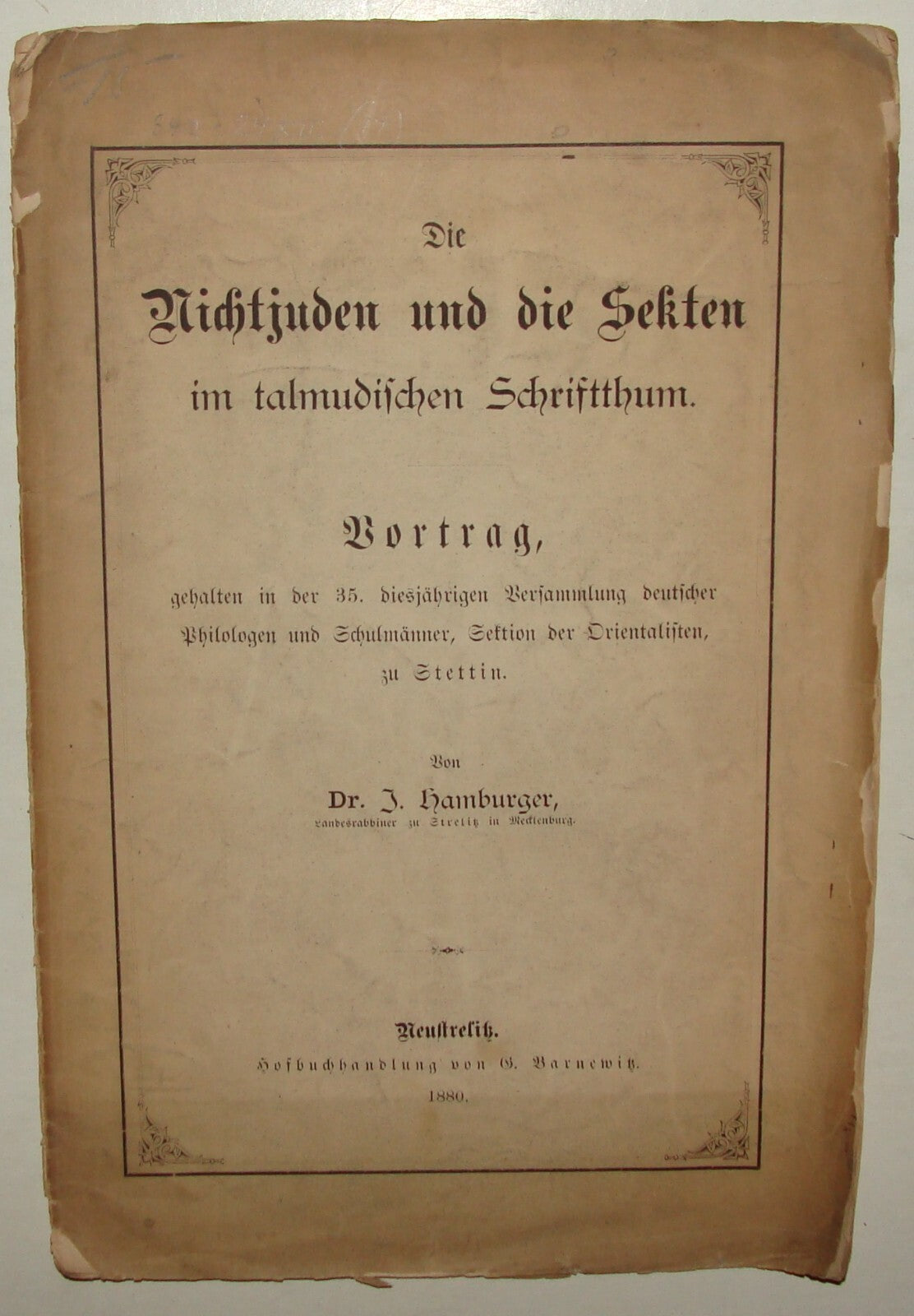 Germany Booklet Jewish Judaica 1880 German Talmud Bible Biblical Rabbi Hamburger