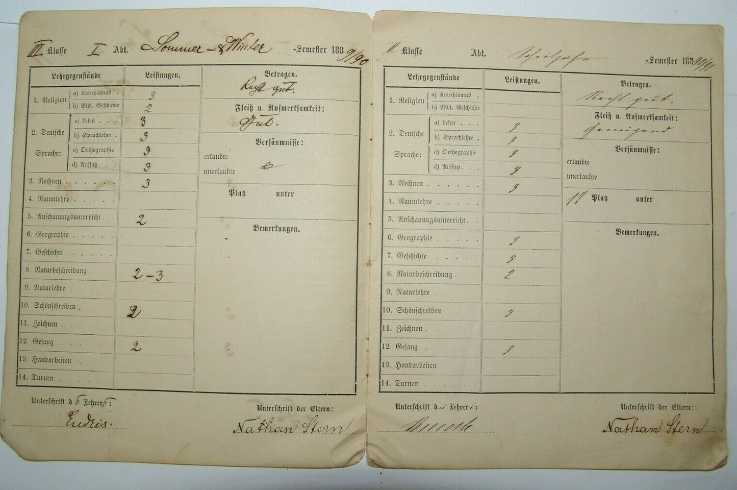 Germany Jewish Judaica Montabaur STERN School Certificate German 1880's