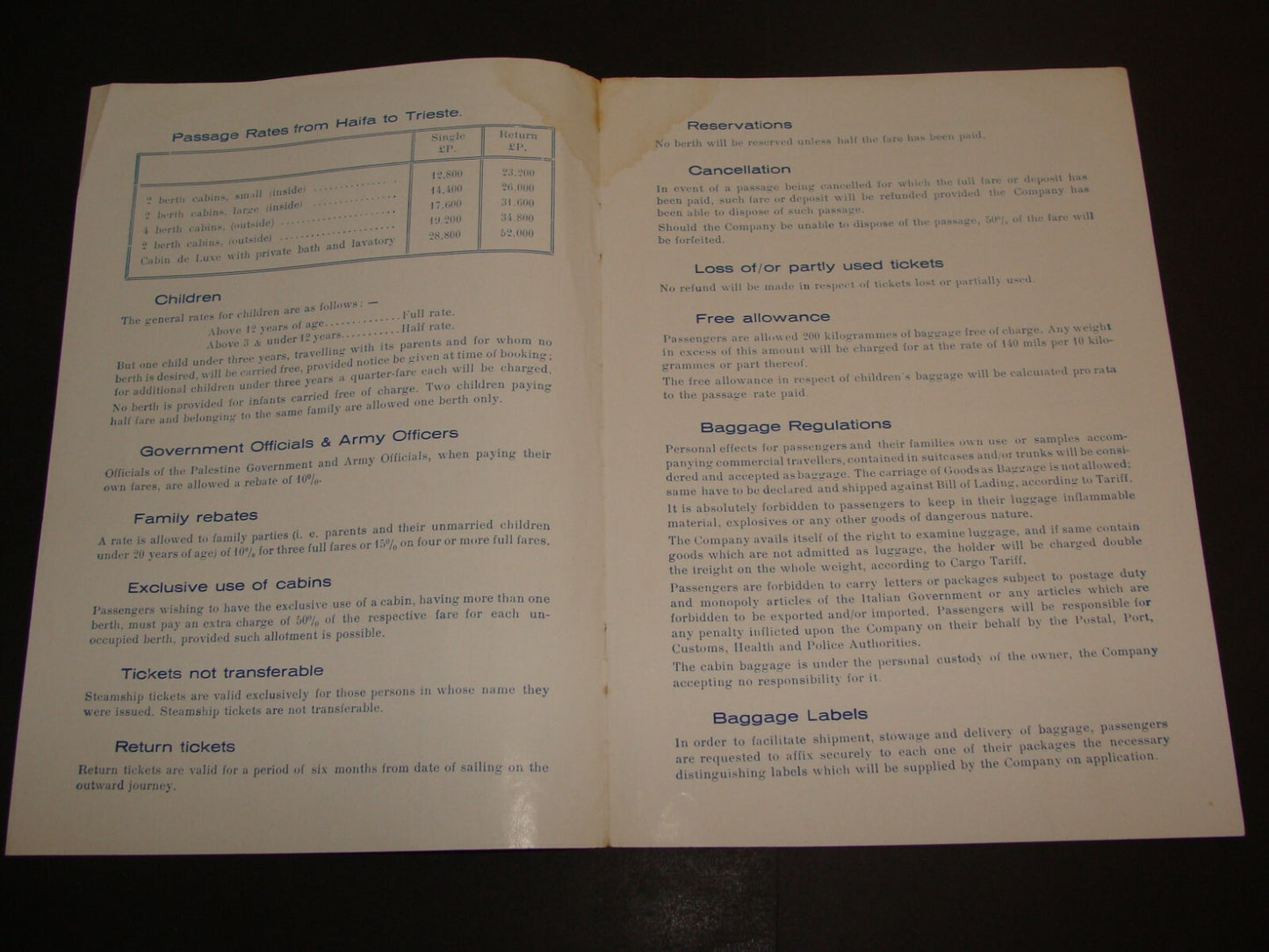 Ad Palestine 1935 Israel Shipping Ship Haifa Trieste Navigation Company Brochure