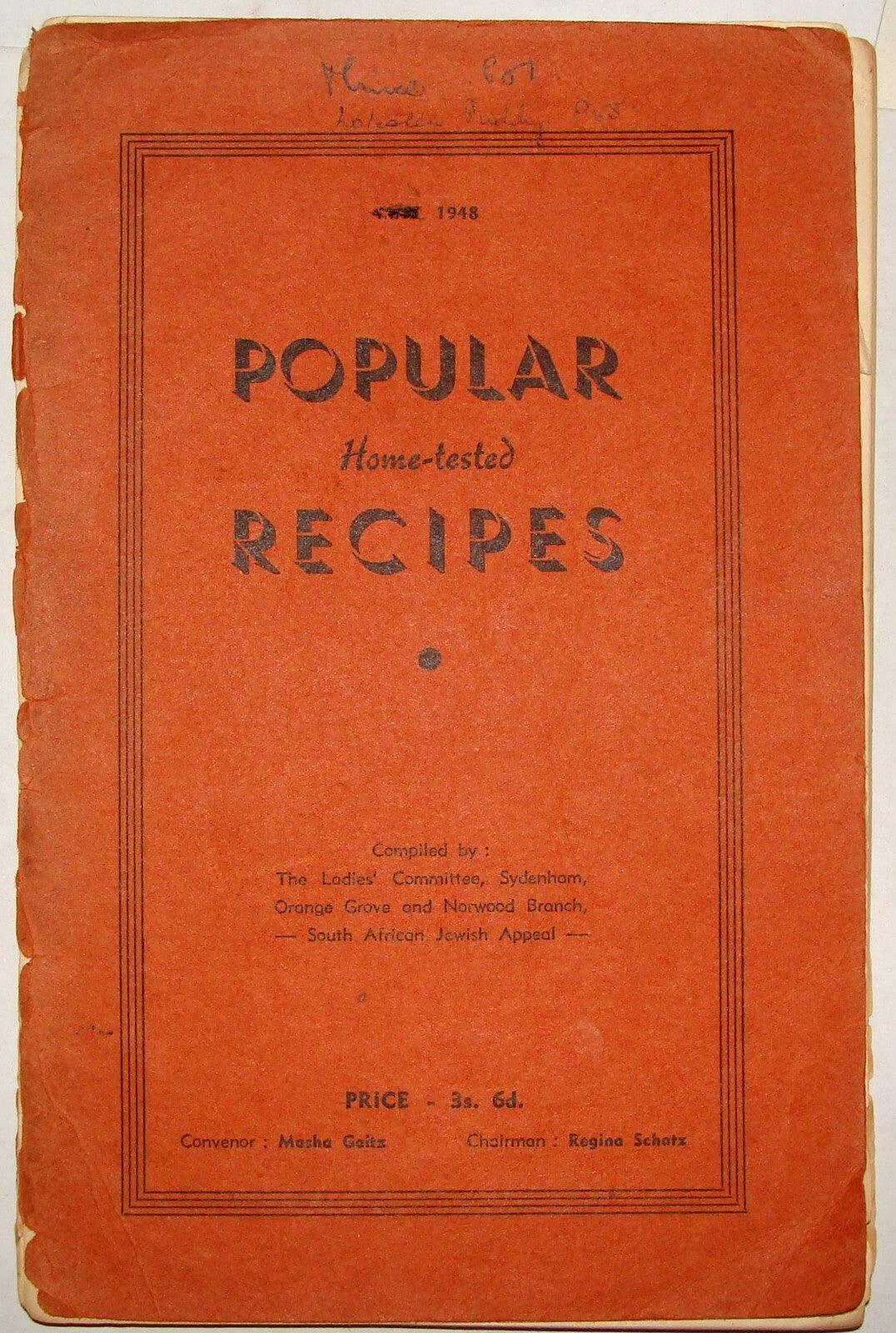 Book Jewish Judaica 1948 POPULAR HOME TESTED RECIPES South Africa Ladies Zionist