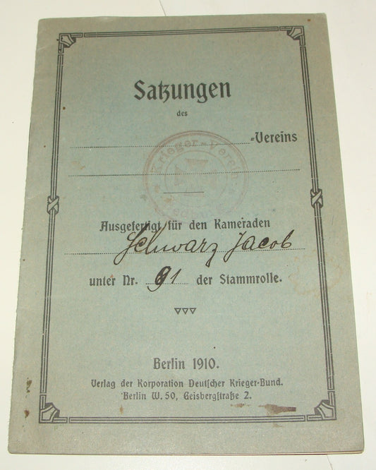 Germany Book Jewish 1910 German Army Military Certificate Soldier Bedburg War