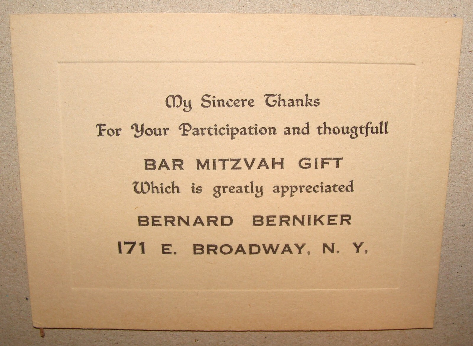 Card Jewish American Judaica 1940s United States New York BERNIKER Bar Mitzvah
