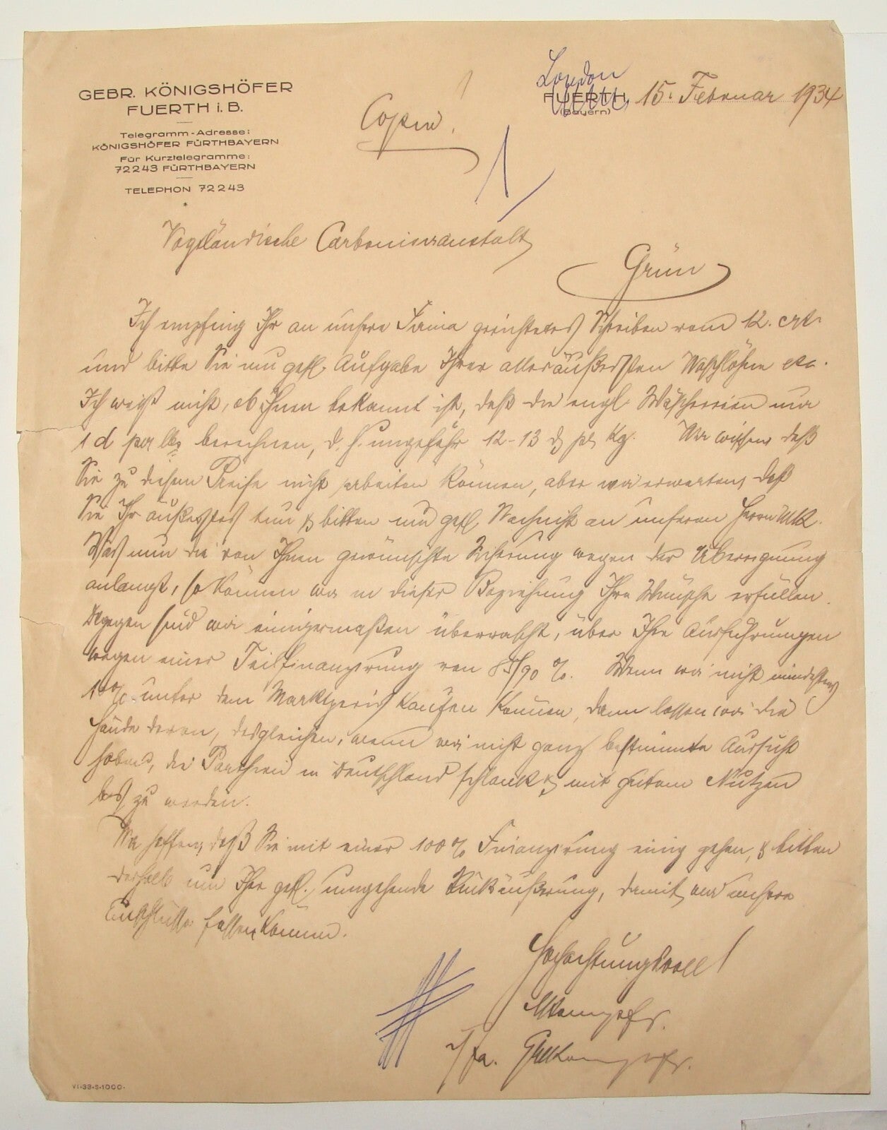 Germany Letter Jewish Judaica ? 1934 German   Furth Bayern