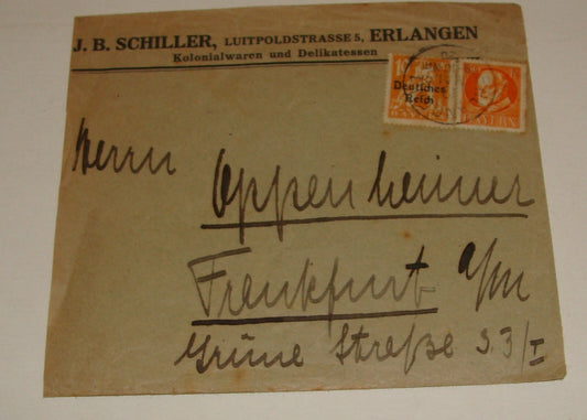 Germany 1920s German   Bayern Stamp Cover J. B. SCHILLER Erlangen