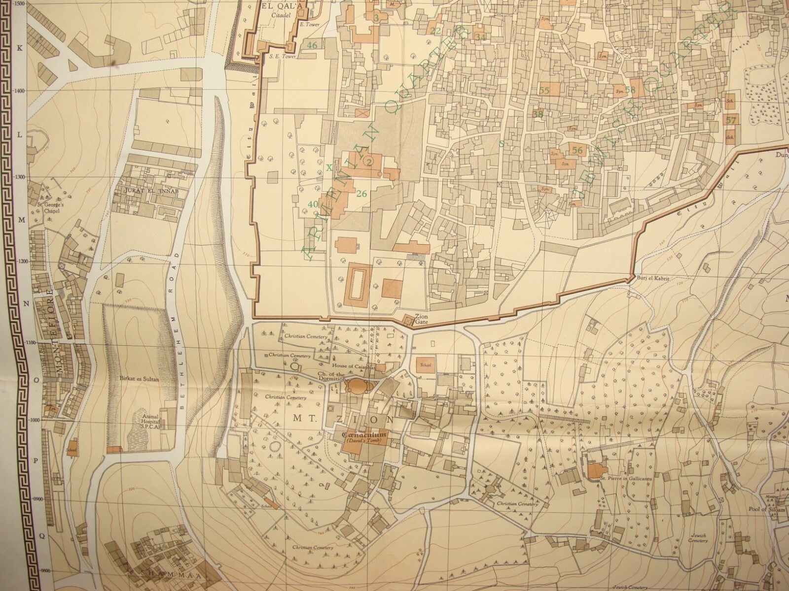 Map Jewish RARE Judaica Israel 1947 JERUSALEM Old City F .J. SALMON Print 1966