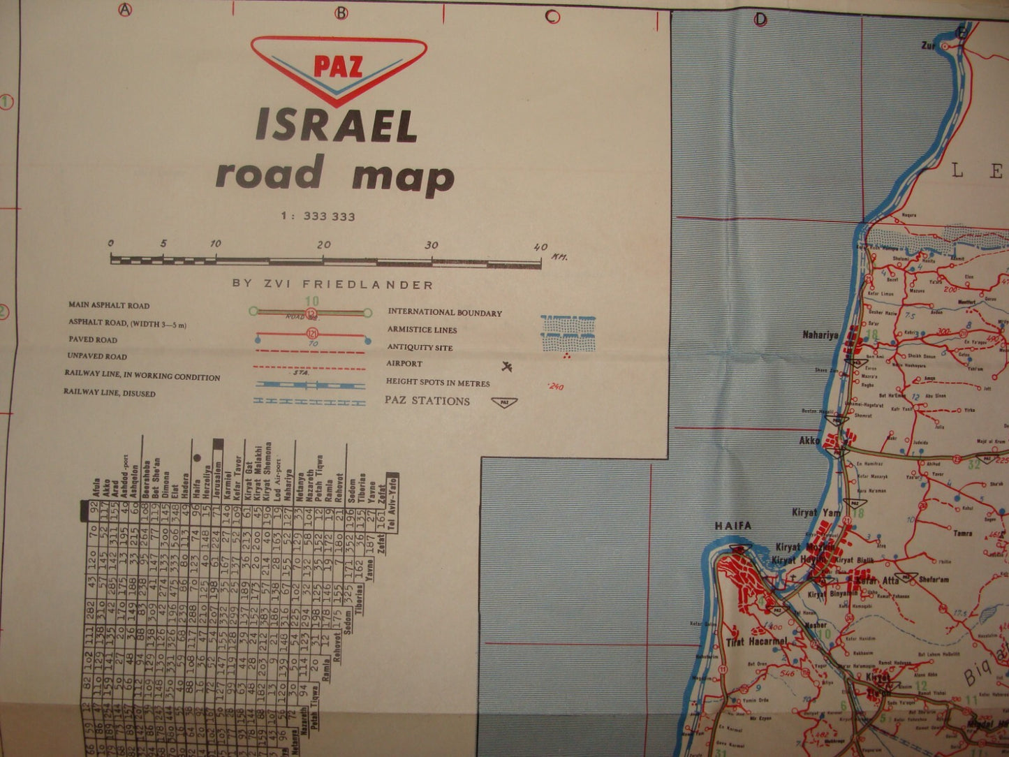 Jewish Judaica Israel 1965 Pre Six Day War Road Map PAZ Oil Gas Company