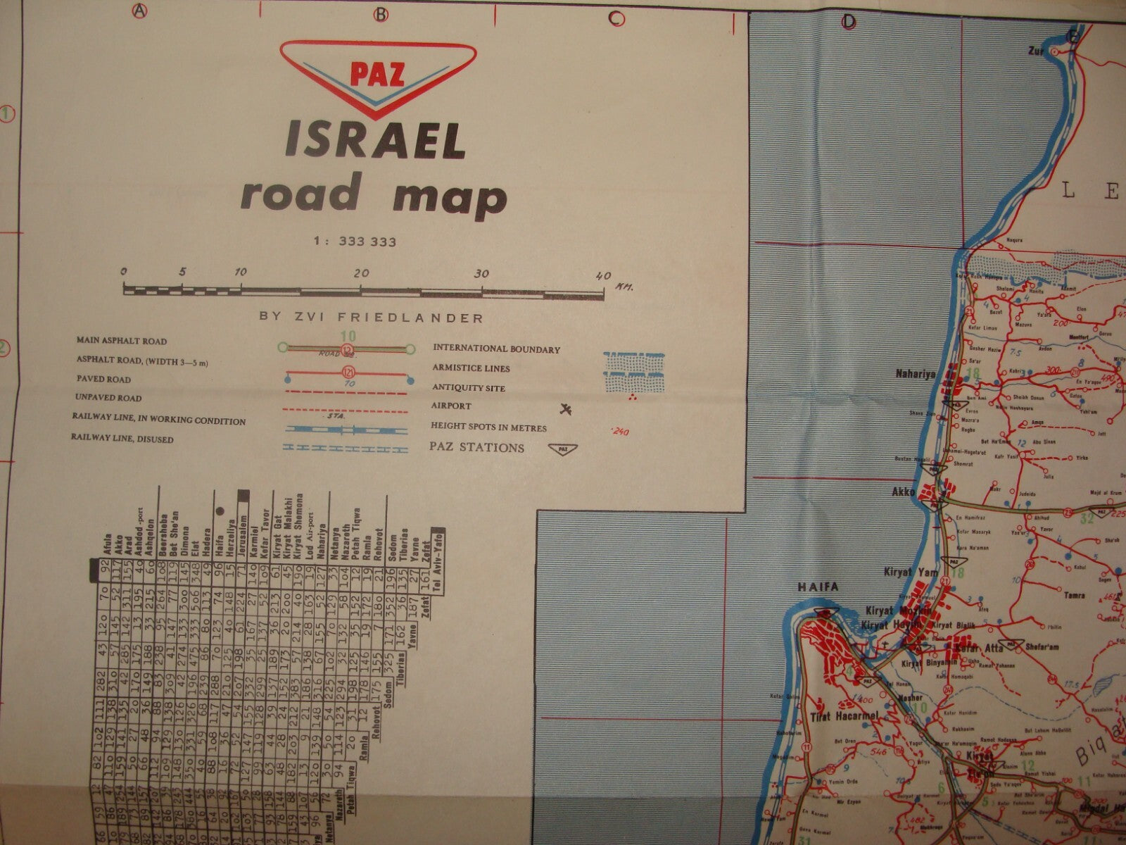 Jewish Judaica Israel 1965 Pre Six Day War Road Map PAZ Oil Gas Company