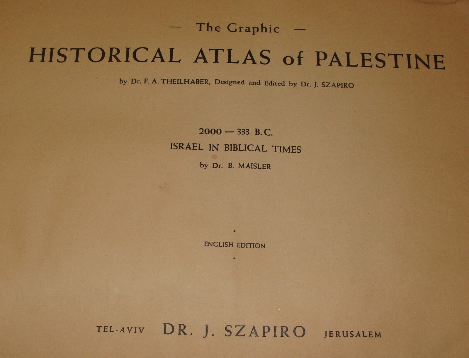 Map Palestine Jewish Judaica 1941 Historical Atlas of Biblical Times Album Bible