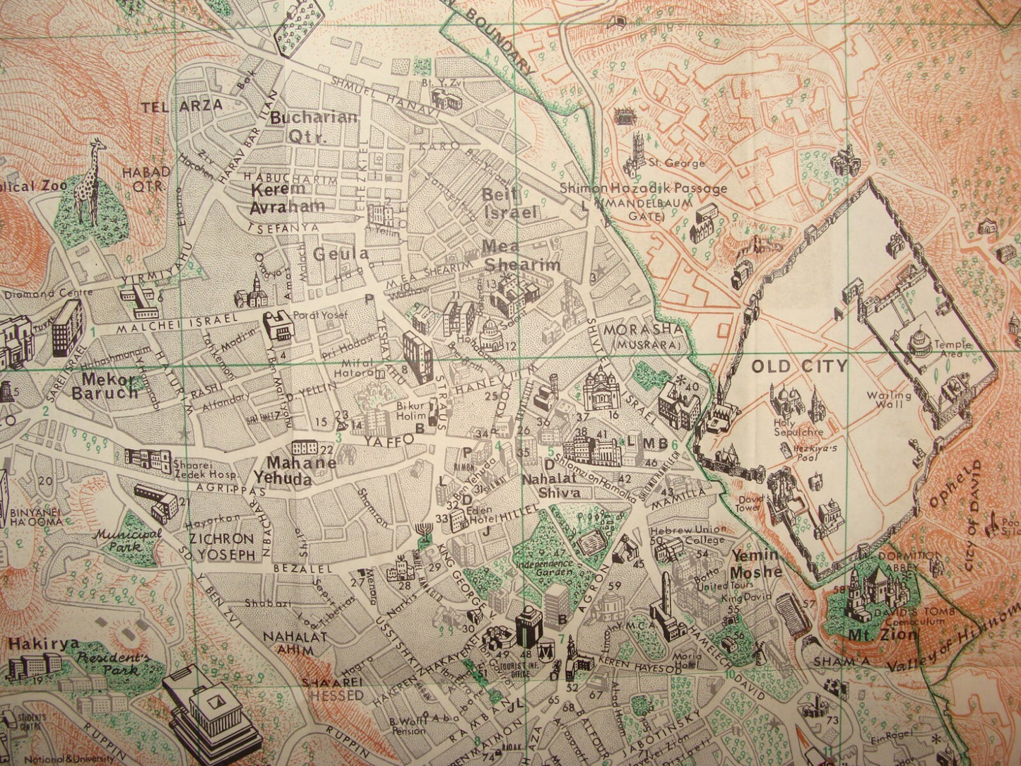 Map Jewish National Fund 1963 Israel Hebrew JERUSALEM Pre Six Day War Guide