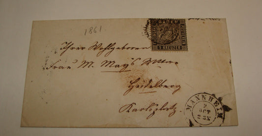 Germany   BADEN 1860s 1 Kreuzer Stamp Cover Mannheim