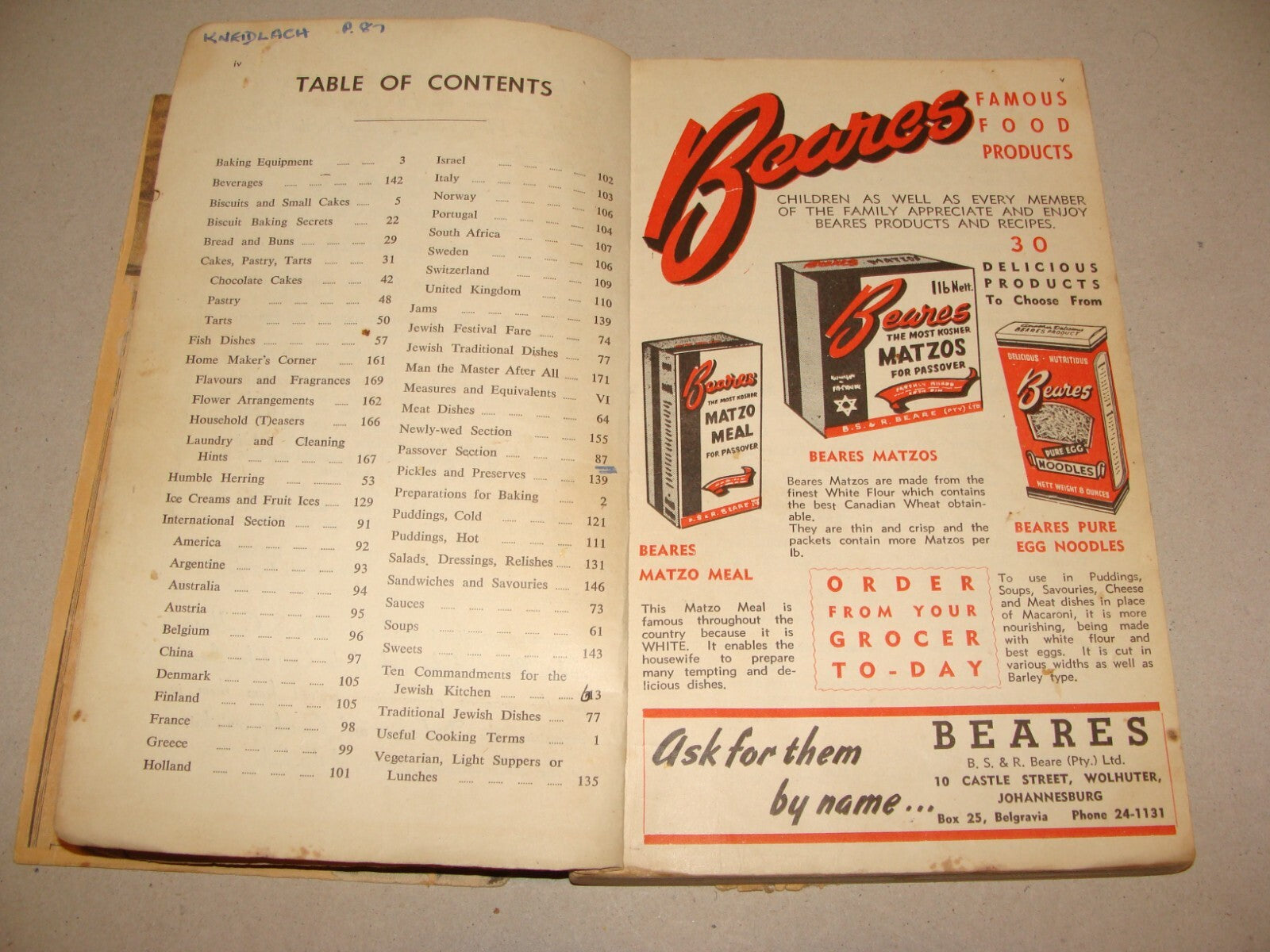 Book Jewish Judaica 1950s Recipe Johannesburg South Africa Women Zionist League