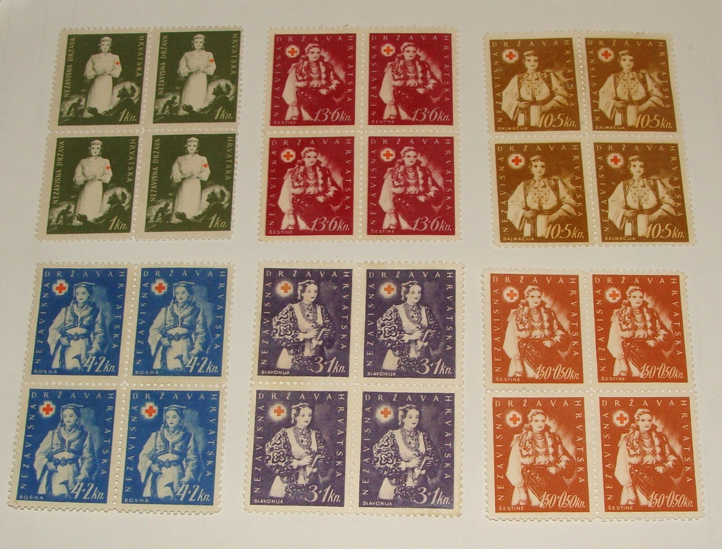 1942 CROATIA WWII Stamp Block Set Unused No Gum
