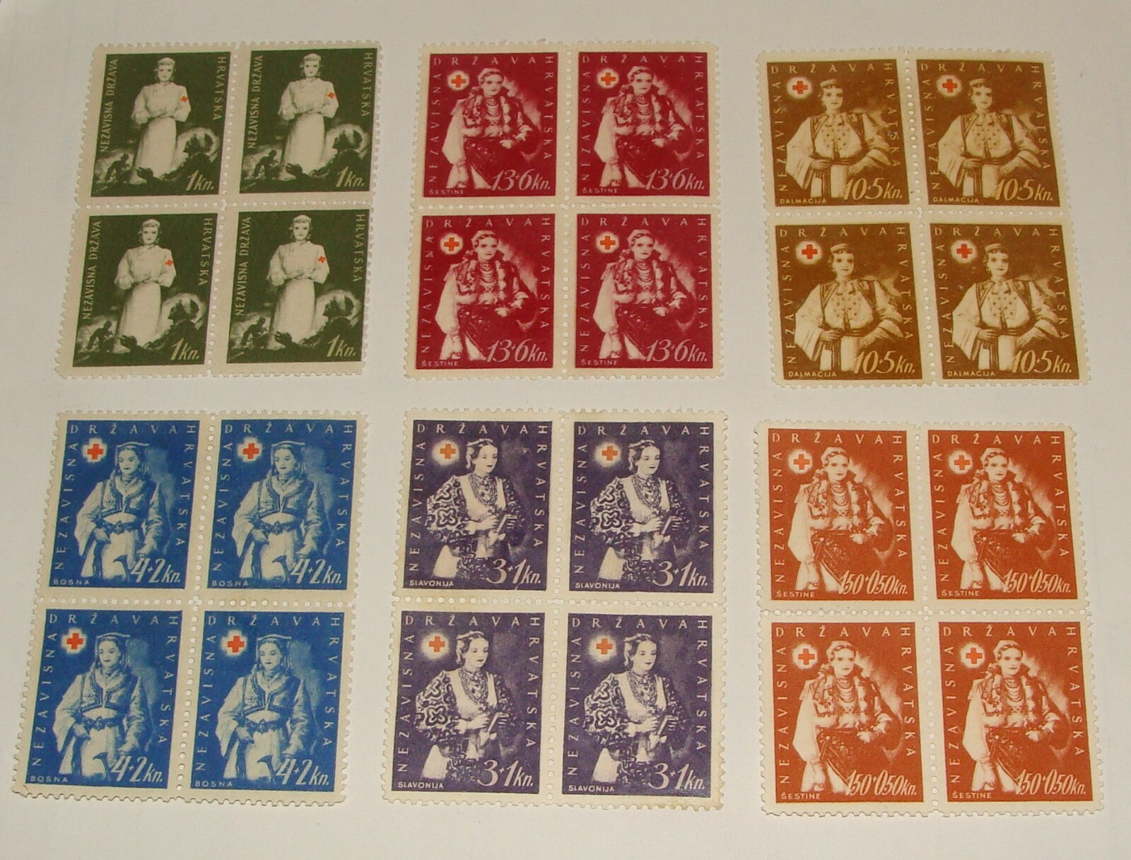 1942 CROATIA WWII Stamp Block Set Unused No Gum